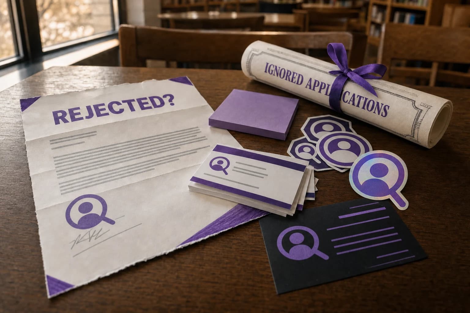 CandidAI campaign cards, stickers, rejection letter, and diploma